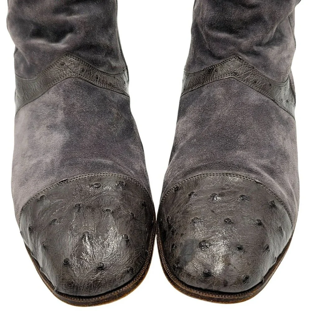 Vintage Mauri Exotic Ostrich and Suede Gray Dress Shoes Mens 8.5 Ankle Zip Boots - Picture 2 of 16